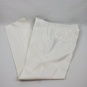 Tazio Italy Flat Front Straight Leg Pants Womens 35X29 Ultra Slim White Satin